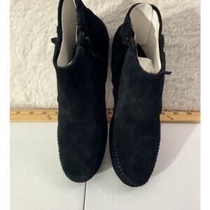 Minnetonka Womens Lacy Boot Black Suede Ankle Boots Size 6.5 fringe Boho NIB